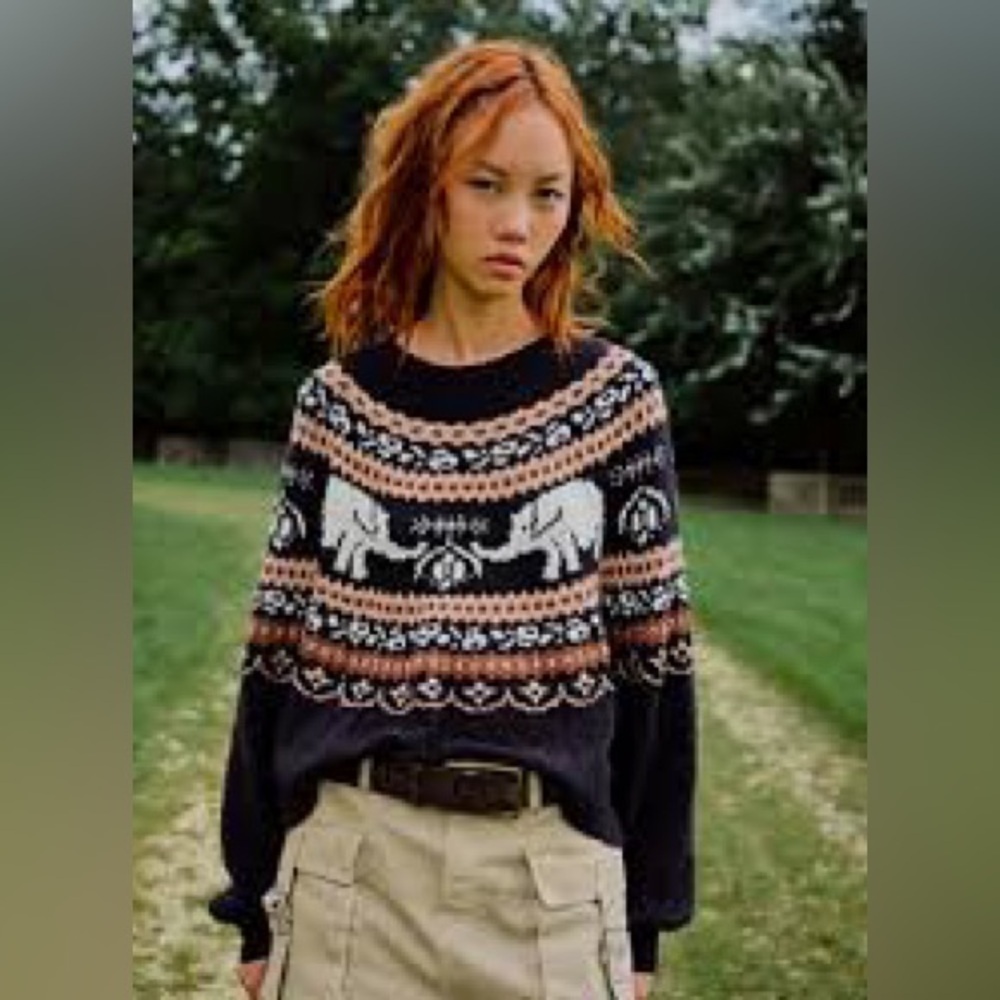 Free People Nellie sweater with elephants size large - Picture 2 of 10